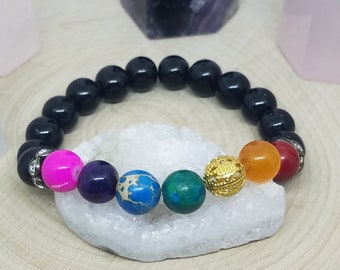 7 Chakra Bracelet, Gothic Bracelet, Anxiety Bracelet, Chakra Bracelet, Boho Bracelet, Pagan Prayer Beads, Meditation Bracelet