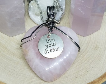 Rose Quartz Heart Necklace, Rose Quartz Necklace, Rose Quartz Crystal Heart Pendant, Rose Quartz Protection Amulet, Rose Quartz Pendant