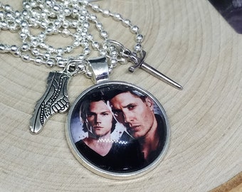 Dean Winchester Photo Necklace, Sam Winchester Photo Jewelry, Supernatural Pendant Necklace, Supernatural Charm Necklace, Supernatural Gift