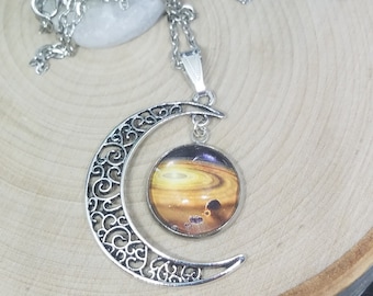 Crescent Moon Photo Necklace, Space Necklace, Moon Pendant Photo Jewelry