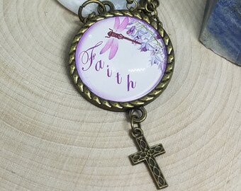 Faith Jewelry Pendant Necklace, Christian Gifts Cross Necklace,Photo Necklace,Glass Pendant Brass Jewelry,Cross Necklace Women,Photo Pendant