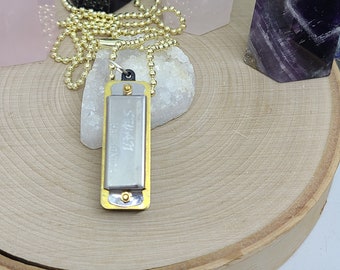 Working Harmonica Pendant Necklace, Musical Jewelry, 24" Ball Chain