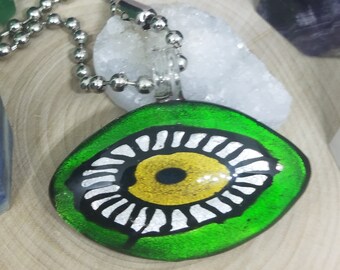 Green Blown Glass Evil Eye Pendant Necklace, Evil Eye Beaded Choker Jewelry, Boho Costume Fashion Jewelry, Egyptian Glass Necklace Jewelry