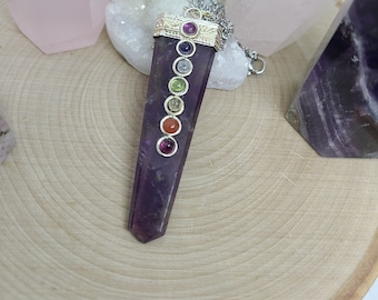 Amethyst Crystal Necklace, Amethyst Crystal Pendulum Necklace, Amethyst Pendulum Necklace, Amethyst Point Chakra Necklace