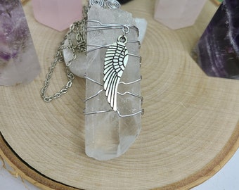 Quartz Necklace, Angel Wing Necklace, Clear Quartz Necklace, Castiel Wing Necklace,Supernatural Crystal Necklace,Fairy Wings Crystal Pendant