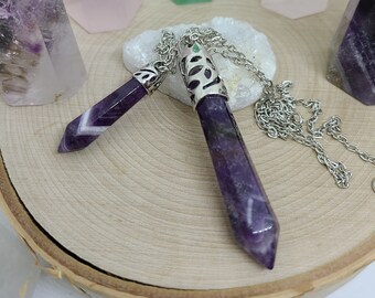 Amethyst Crystal Necklace, Amethyst Crystal Pendulum, Amethyst Pendulum Necklace, Amethyst Point Chakra Necklace, Amethyst Wiccan Necklace