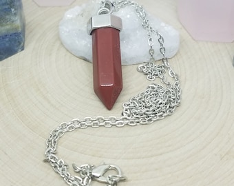 Crystal Pendulum Necklace, Red Gothic Necklace, Pendulum Dowsing Scrying Necklace, Red Jasper Crystal Point, Carnelian Stone Chakra Necklace