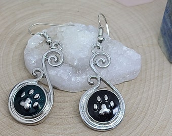 Paw Print Earrings, Cat Mom Blue Earrings, Dog Mom Blue Earrings, Animal Lover Gift, Earrings Dangle Snap Jewelry, Dog Mom Drop Earrings