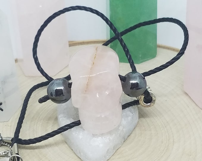 Featured listing image: Quartz Crystal Skull Necklace: Hematite & Cotton Cord Pendant