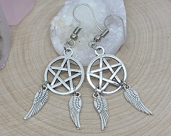 Supernatural Castiel Pagan Earrings, Castiel Angel Earrings, Supernatural Jewelry, Supernatural Wing Earrings, Supernatural Angel Earrings