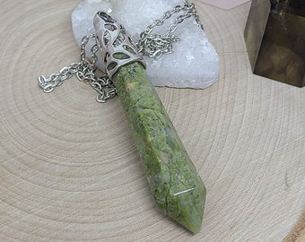 Unakite Crystal Necklace, Unakite Pendulum Necklace, Unakite Jewelry, Unakite Crystal Pendulum,Unakite Chakra Necklace,Unakite Crystal Point