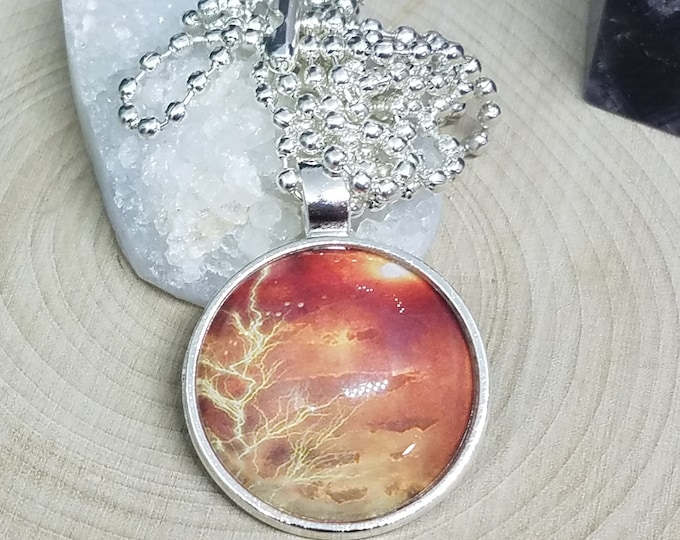 Featured listing image: Lightning Photo Pendant Necklace: Orange Sunset Storm Jewelry