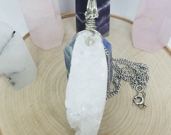 Druzy Quartz Necklace, Wire Wrapped Crystal Quartz Pendant Necklace, white witch protection talisman, crystal quartz healing necklace