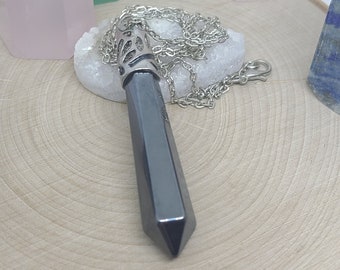 Hematite Pendulum Necklace, Hematite Crystal Necklace, Hematite Protection Amulet, Hematite Crystal Pendulum, Hematite Dowsing Pendulum