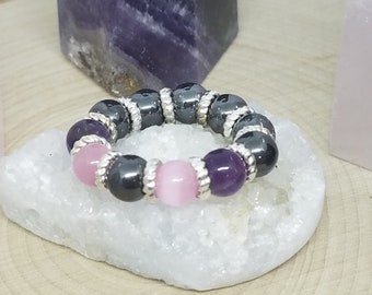 Hematite Crystal Ring, Healing Crystal Ring, Large Stone Ring, Amethyst Crystal Ring,Hematite Crystal Witch Ring,Amethyst Crystal Thumb Ring