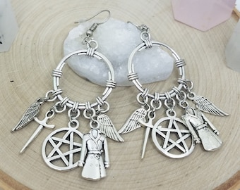 Supernatural Earrings, Dean Winchester Earrings, Castiel Angel Earrings, Supernatural Jewelry, Supernatural Pagan Earrings, Witchy Earrings