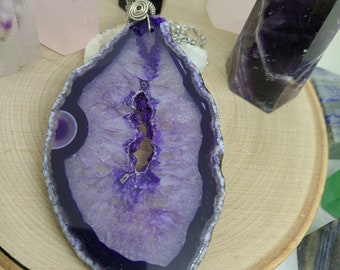 Amethyst Necklace, Amethyst Crystal Protection Necklace, Amethyst Wiccan Necklace, Amethyst Geode Protection Amulet, Amethyst Witchy Jewelry