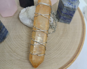 Lemurian Raw Crystal Necklace,Lemurian Seed Crystal Necklace,Wirewrapped Crystal Necklace,Lemurian Crystal Pendant Necklace,Crystal Pendulum