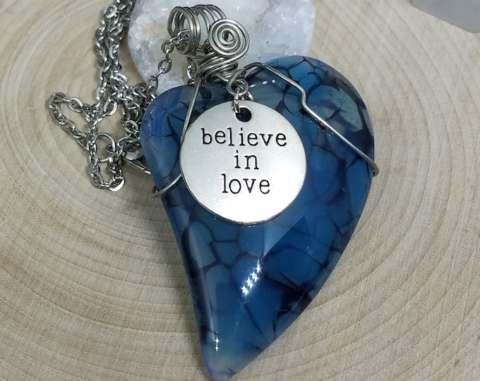 Featured listing image: Blue Lace Agate Heart Pendant Necklace: Raw Stone Crystal