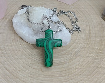Malachite Crystal Cross, Malachite Cross Necklace, Malachite Cross Pendant, Malachite Crystal Necklace, Malachite Pendant Necklace