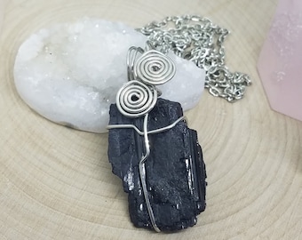 Black Tourmaline Necklace, Tourmaline Crystal Necklace, Black Tourmaline Wirewrapped Jewelry, Tourmaline Healing Crystals,Tourmaline Crystal