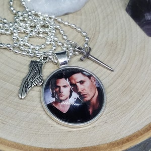 Dean Winchester Photo Necklace, Sam Winchester Photo Jewelry, Supernatural Pendant Necklace, Supernatural Charm Necklace, Supernatural Gift image 1