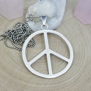 Silver Peace Sign Medallion Necklace: Boho Free Spirit Pendant