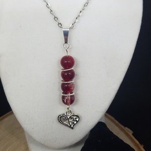 Rot Crackle Glas Anhänger Halskette: Silber Herz Anhänger
