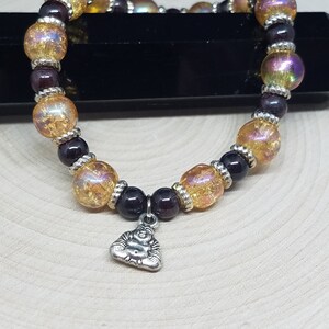 Buddha Charm Bracelet: Garnet & Crackle Glass Meditation Jewelry