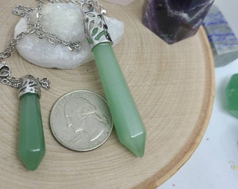 Aventurine Crystal Necklace, Green Aventurine Pendulum Necklace, Green Aventurine Crystal Pendant,Crystal Pendulum Necklace,Scrying Necklace