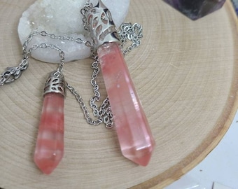 Cherry Quartz Necklace, Cherry Quartz Crystal Pendulum, Cherry Quartz Pendulum Necklace, Cherry Quartz Chakra Necklace, Empath Protection