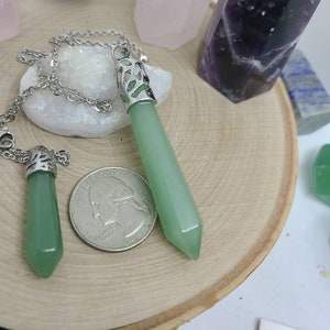 Green Aventurine Crystal Pendulum Necklace: Healing Stone Point
