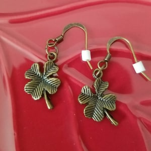 Antique Brass Shamrock Drop Earrings: Lucky Irish Jewelry