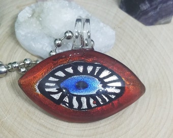 Red Blown Glass Evil Eye Pendant Necklace, Evil Eye Beaded Choker Jewelry, Boho Costume Fashion Jewelry, Egyptian Glass Necklace Jewelry