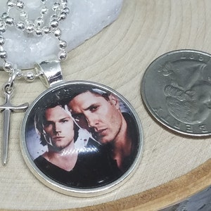 Dean Winchester Photo Necklace, Sam Winchester Photo Jewelry, Supernatural Pendant Necklace, Supernatural Charm Necklace, Supernatural Gift image 2