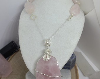 ROSE QUARTZ CRYSTAL Necklace, Rose Quartz Stone Necklace, Rose Quartz Boho Necklace, Rose Quartz Chakra Healing Crystal Jewelry, Birthstone