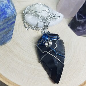 Black Obsidian Arrowhead Necklace, Wire Wrapped Raw Crystal Necklace, Dark Crystal Arrowhead Pendant, Black Obsidian Crystal Necklaces image 6