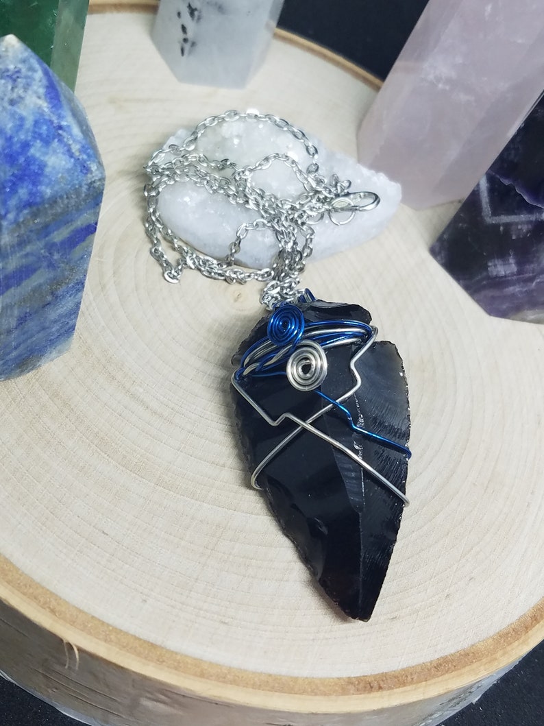 Black Obsidian Arrowhead Necklace, Wire Wrapped Raw Crystal Necklace, Dark Crystal Arrowhead Pendant, Black Obsidian Crystal Necklaces image 6