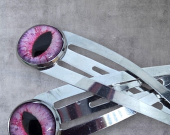 Evil Eye Hair Clips: Pink Glass Silver Barrette (2 Inch)
