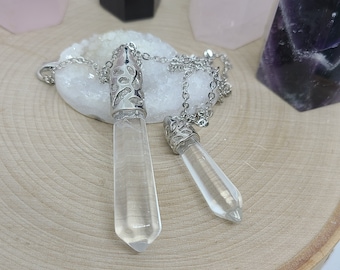 Quartz Necklace, Quartz Point Crystal Necklace, Crystal Point Pendulum Necklace, Quartz Pendant Necklace, Crystal Pendulum Necklace