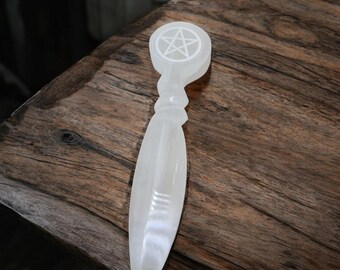 Selenite Crystal Athame,Selenite Athame, Selenite Crystal Wand, Selenite Dagger, Wicca Athame Dagger, Selenite Athame Dagger, Selenite Slab