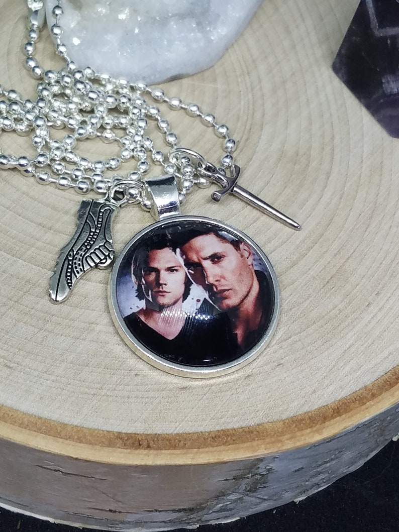 Dean Winchester Photo Necklace, Sam Winchester Photo Jewelry, Supernatural Pendant Necklace, Supernatural Charm Necklace, Supernatural Gift image 1
