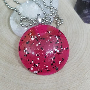 Hand Painted Polka Dot Glass Pendant Necklace - Pink Medallion