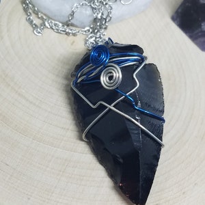 Black Obsidian Arrowhead Necklace, Wire Wrapped Raw Crystal Necklace, Dark Crystal Arrowhead Pendant, Black Obsidian Crystal Necklaces image 5