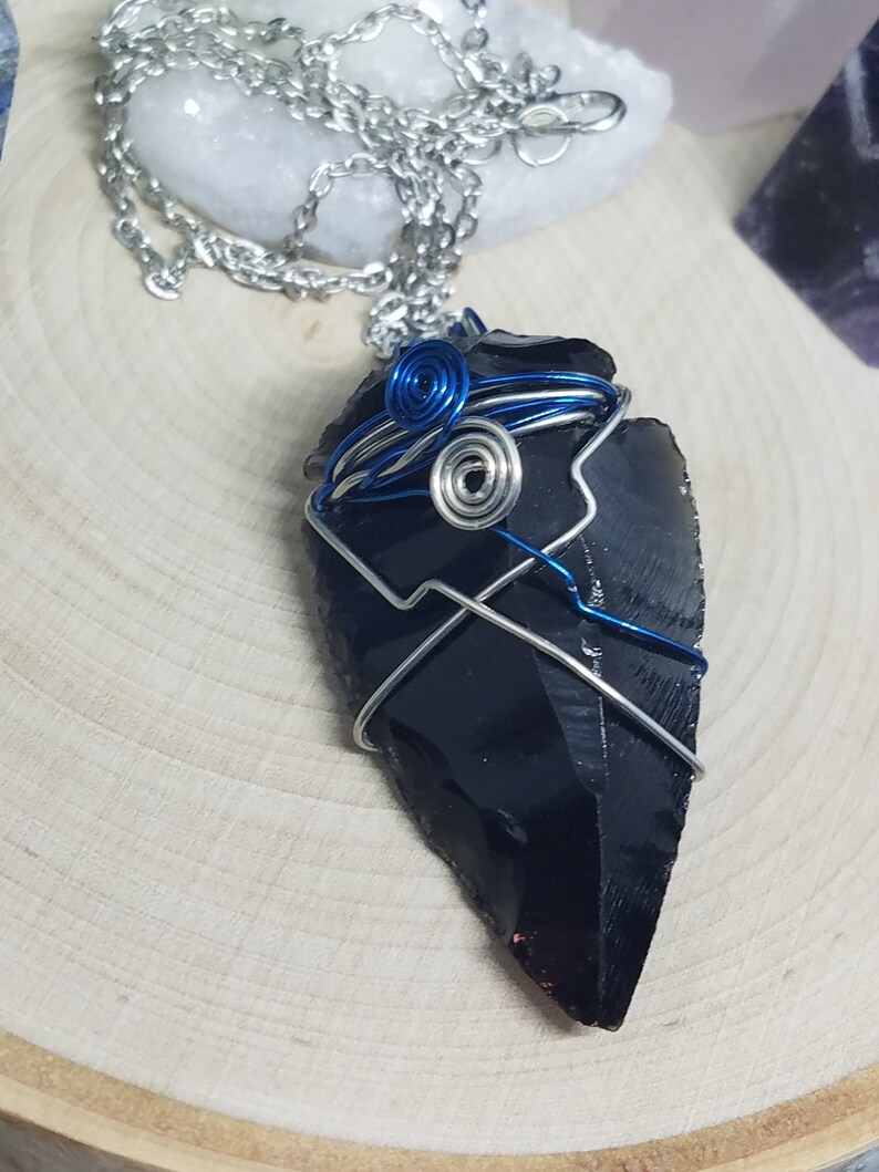 Black Obsidian Arrowhead Necklace, Wire Wrapped Raw Crystal Necklace, Dark Crystal Arrowhead Pendant, Black Obsidian Crystal Necklaces image 5