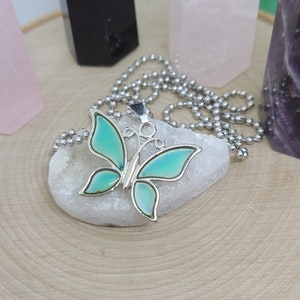 Butterfly Mood Pendant Necklace: Color Changing Charm, Silver Chain