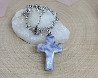 Sodalite Cross Necklace, Sodalite Crystal Cross, Sodalite Cross Jewelry, Sodalite Cross Pendant, Sodalite Pendant Necklace,Sodalite Necklace