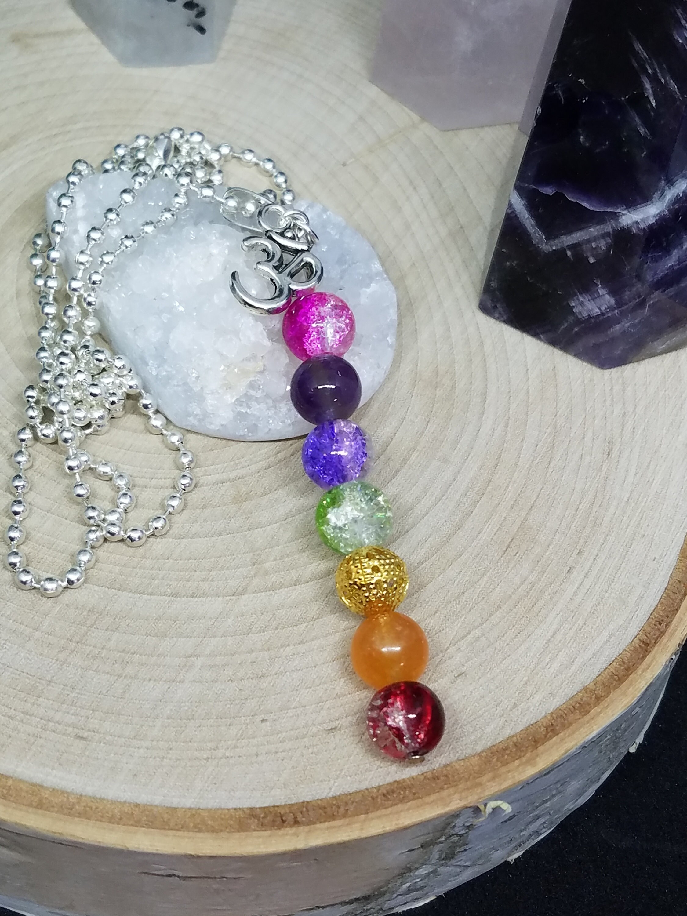 thumbnail image 2 of Handmade Rainbow Fluorite 7 Chakra Pendant – Sterling Silver Necklace, Reiki Charged 2 of 4