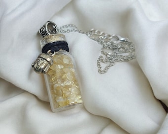 Citrine Crystal Necklace, Citrine Bottle Necklace, Raw Stone Necklace, Raw Citrine Crystal, Citrine Cluster, Citrine Chips Bottle Pendant