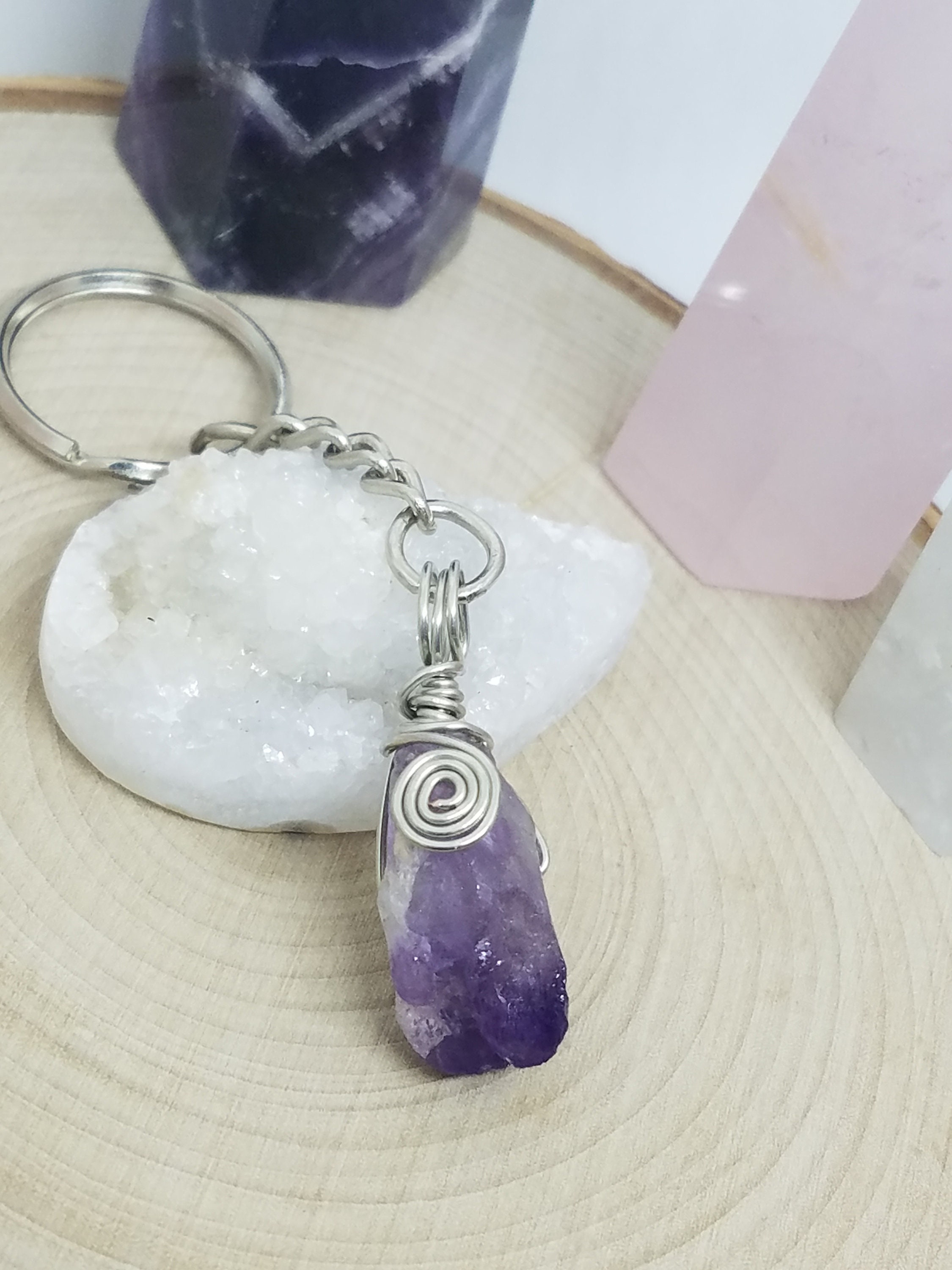 Amethyst Crystal Keychain, Amethyst Point Key Chain, Key Chains For Women, Amethyst Crystal Car
